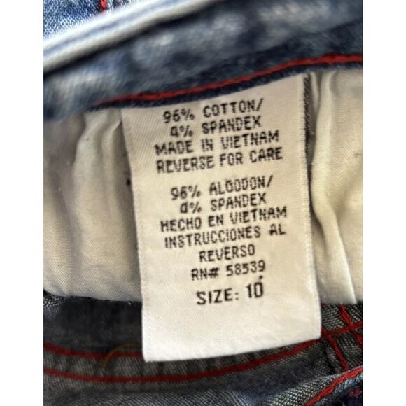 LEI Girls 10 Capri Jeans Contrasting Red Stitching Vintage Y2K Flower Power - Picture 6 of 6